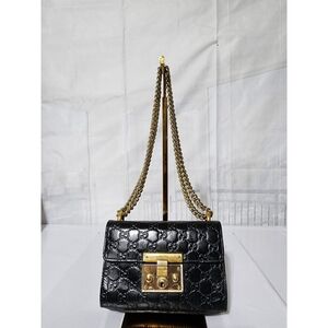 Gucci Guccissima Leather Small Padlock Shoulder Bag Black